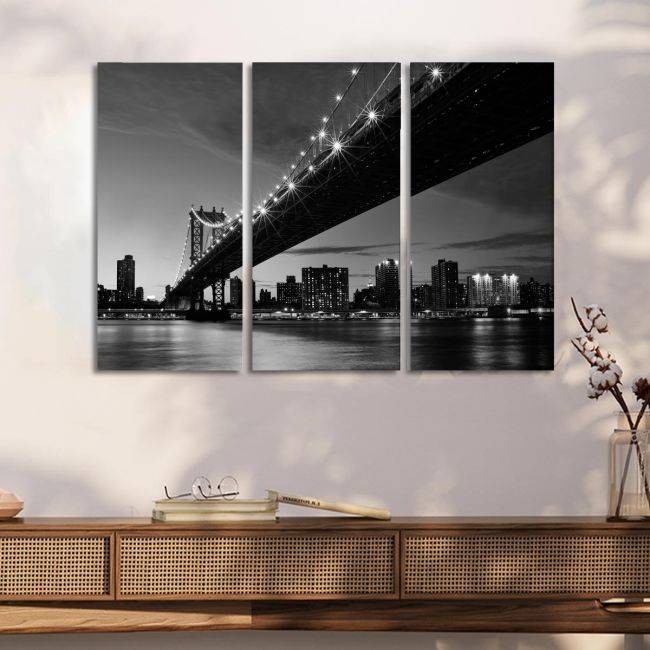 Canvas print Manhattan bridge grayscale,3 panels