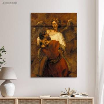 Πίνακας ζωγραφικής Jakobs fight with an angel, Rembrandt, καμβάς 1
