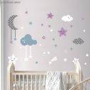 Kids wall stickers Cute bunny sleeping on the grey moon