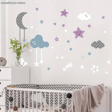 Kids wall stickers Cute bunny sleeping on the grey moon 2