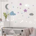 Kids wall stickers Cute bunny sleeping on the grey moon