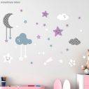 Kids wall stickers Cute bunny sleeping on the grey moon