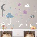 Kids wall stickers Cute bunny sleeping on the grey moon