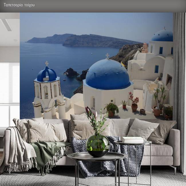 Wallpaper Santorini, light blue and white