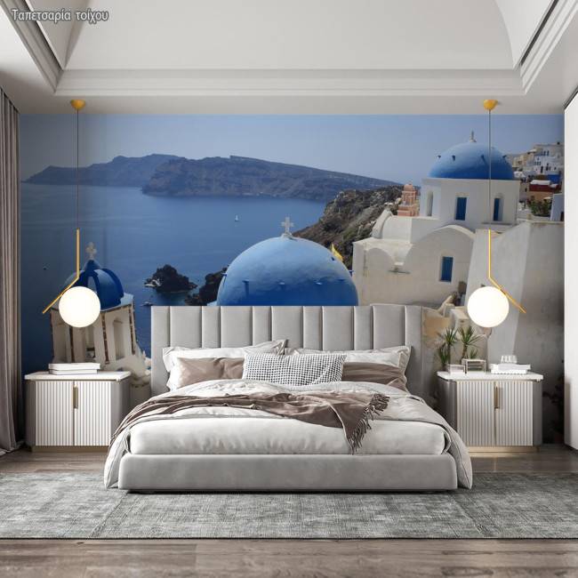 Wallpaper Santorini, light blue and white