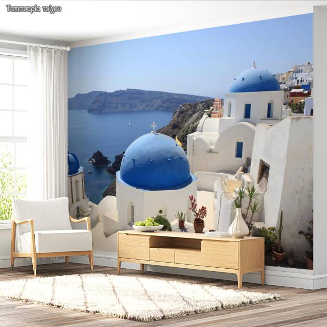 Wallpaper Santorini, light blue and white