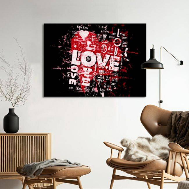 Πίνακας σε καμβά Love, grunge style, καμβάς 3