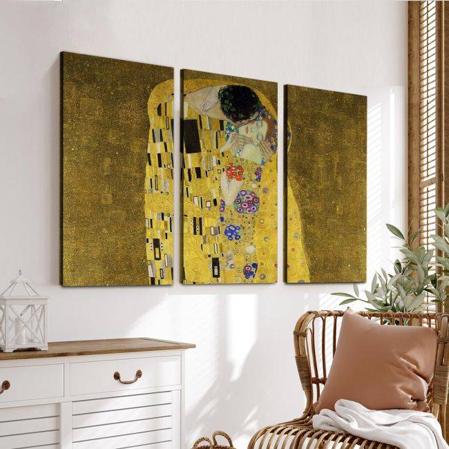 Canvas print The kiss (portrait), Klimt Gustav,3 panels