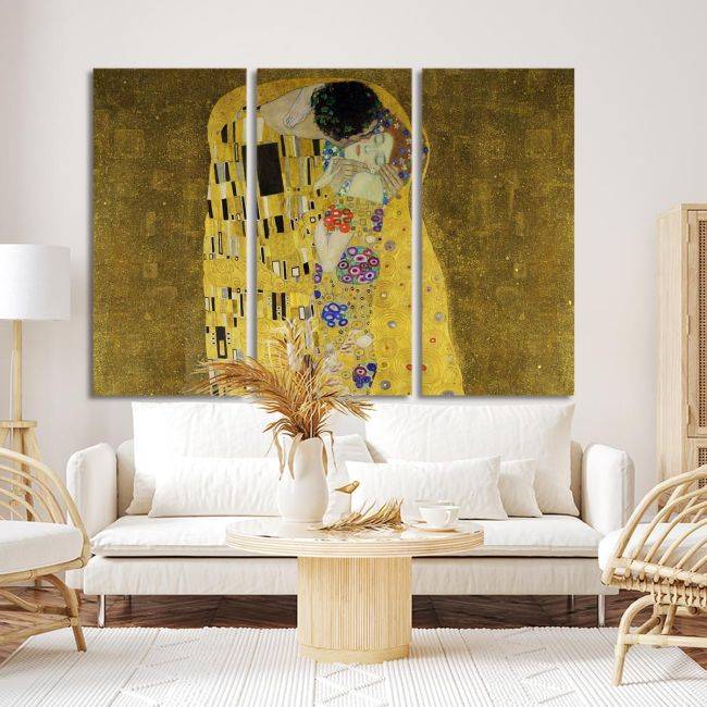 Canvas print The kiss (portrait), Klimt Gustav,3 panels