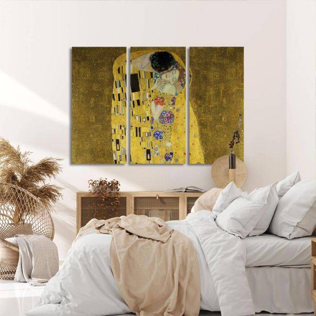 Canvas print The kiss (portrait), Klimt Gustav,3 panels