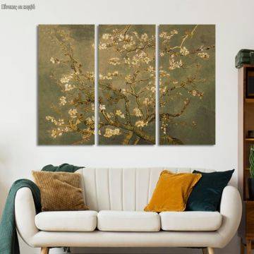 Canvas print Blossoming almond tree (brown), Vincent van Gogh, 3 panels