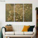 Canvas print Blossoming almond tree (brown), Vincent van Gogh, 3 panels