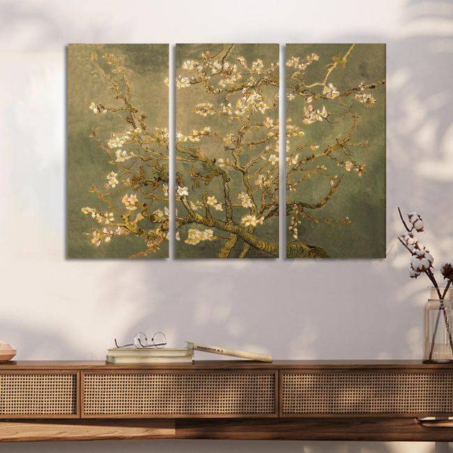 Canvas print Blossoming almond tree (brown), Vincent van Gogh, 3 panels