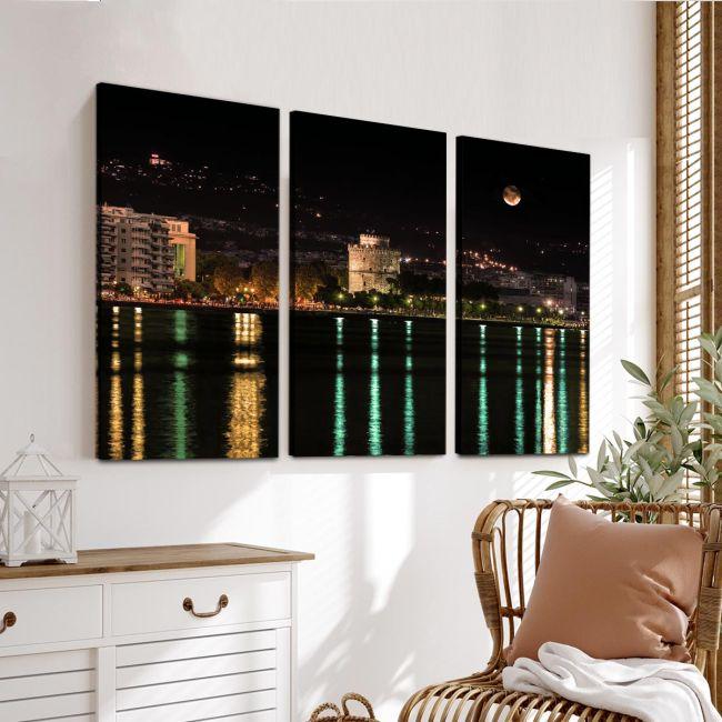 Canvas print Thessaloniki with full moon,3 panels