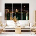 Canvas print Thessaloniki with full moon,3 panels