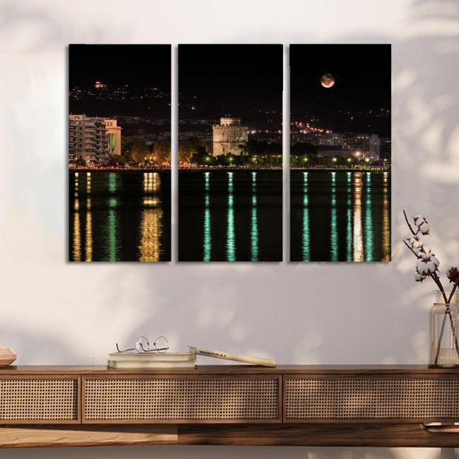 Canvas print Thessaloniki with full moon,3 panels
