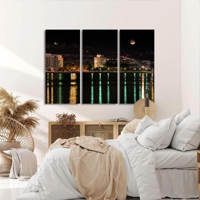 Canvas print Thessaloniki with full moon,3 panels