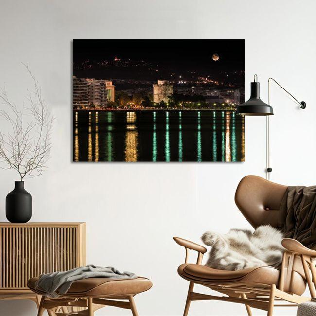 Canvas print Thessaloniki with full moon