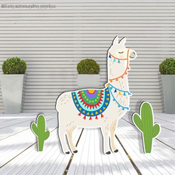 Wooden printed figure, cute lama alpaca