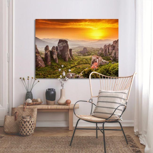 Πίνακας σε καμβά Μετέωρα, Meteora at sunset, καμβάς 3