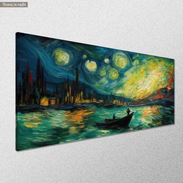 Canvas print Boat in starry night panoramic Framed canvas View 1 2