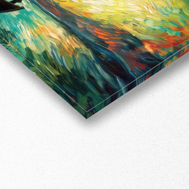 Canvas print Boat in starry night, panoramic