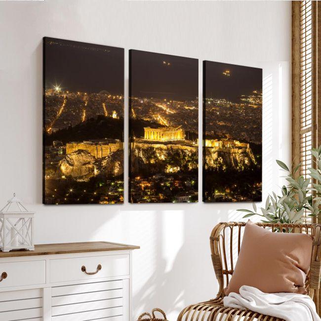 Πίνακας σε καμβά τρίπτυχος Ακρόπολη, Acropolis in the night, καμβάς 3