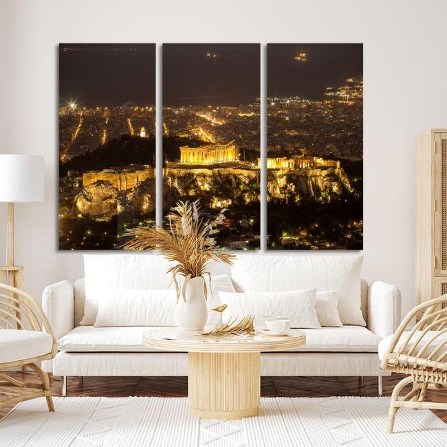 Πίνακας σε καμβά τρίπτυχος Ακρόπολη, Acropolis in the night, καμβάς 4