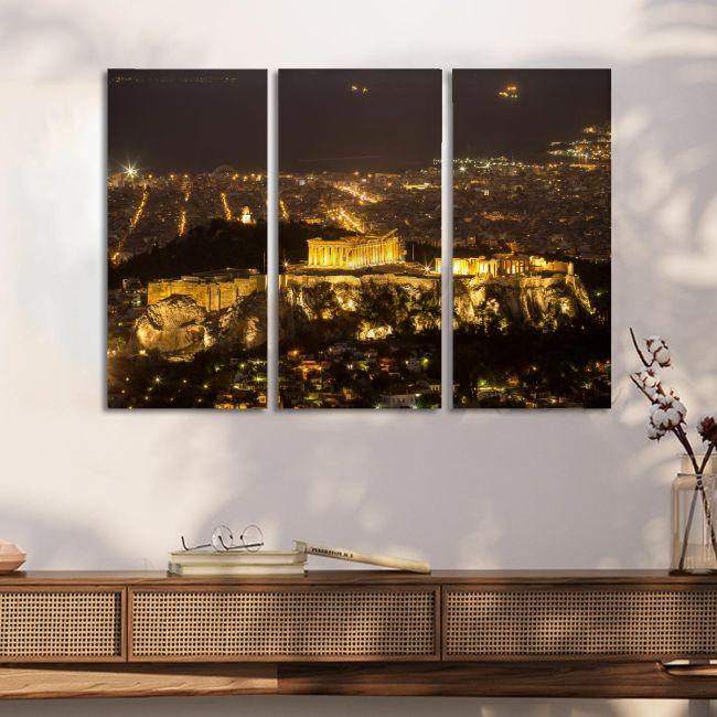 Πίνακας σε καμβά τρίπτυχος Ακρόπολη, Acropolis in the night, καμβάς 5