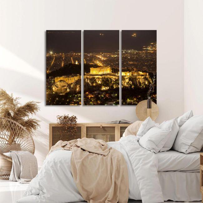 Πίνακας σε καμβά τρίπτυχος Ακρόπολη, Acropolis in the night, καμβάς 6