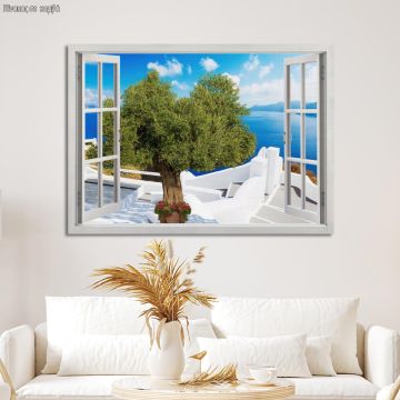 Canvas print Window Santorini view