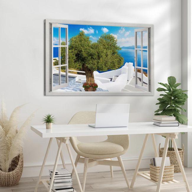 Canvas print Window Santorini view