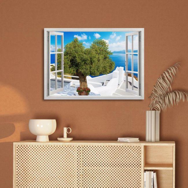 Canvas print Window Santorini view