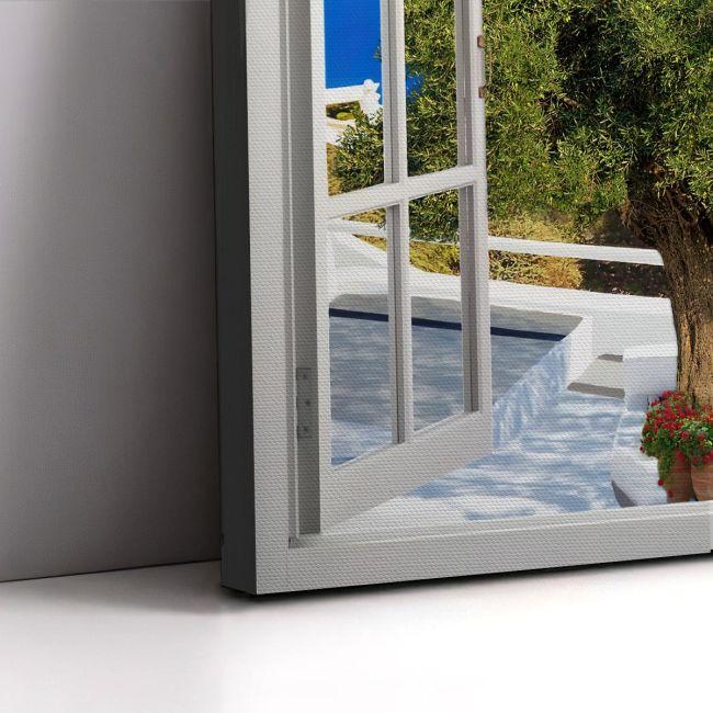 Canvas print Window Santorini view