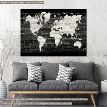 Πίνακας σε καμβά Προσφορά 100x70 cm Bricks World Map White on Black