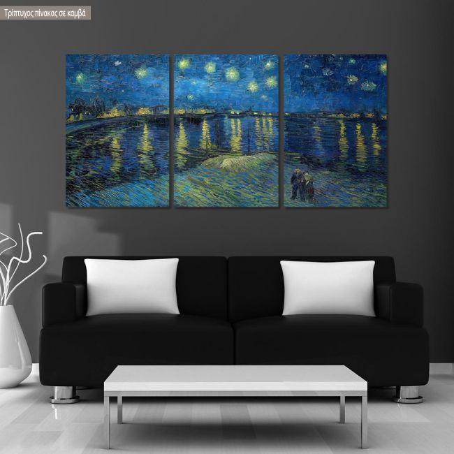 Canvas print Starry night over the Rhone, Vincent van Gogh,3 panels panoramic