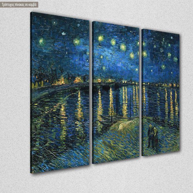 Πίνακας σε καμβά Starry night over the Rhone, Vincent van Gogh, τρίπτυχος