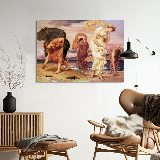 Canvas print Greek girls picking up pebbles, Leighton Frederic