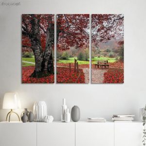 Canvas print Red leaves,3 panels