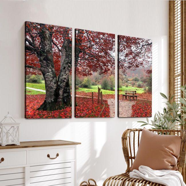 Πίνακας σε καμβά Red leaves, τρίπτυχος, καμβάς 3