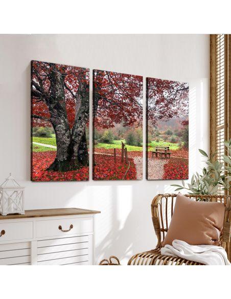 Πίνακας σε καμβά Red leaves, τρίπτυχος, καμβάς 3