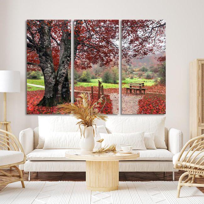 Canvas print Red leaves,3 panels