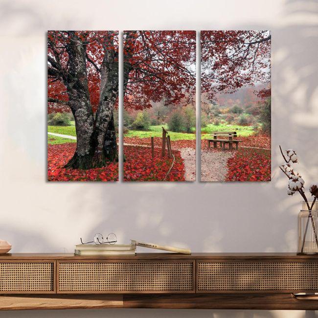 Πίνακας σε καμβά Red leaves, τρίπτυχος, καμβάς 5