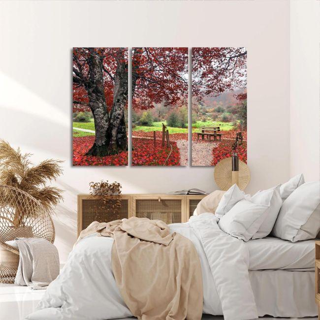 Πίνακας σε καμβά Red leaves, τρίπτυχος, καμβάς 6