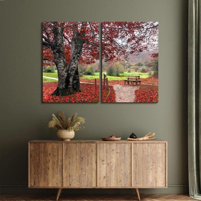 Πίνακας σε καμβά Red leaves, δίπτυχος, καμβάς 3