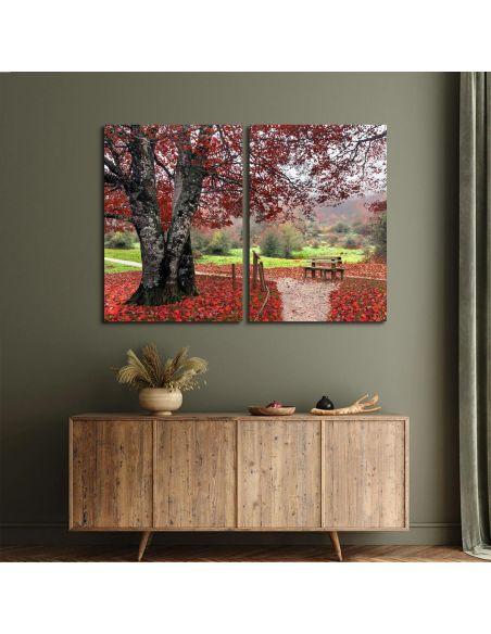 Πίνακας σε καμβά Red leaves, δίπτυχος, καμβάς 3