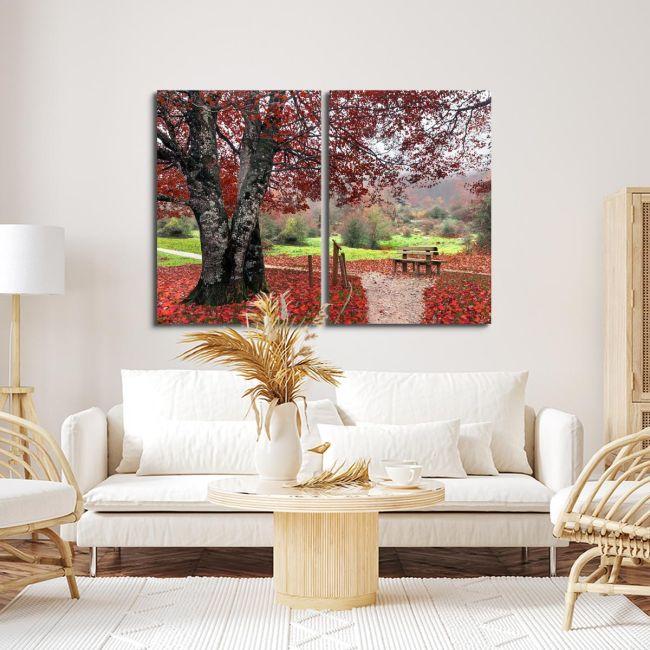 Canvas print Red leaves, two panels