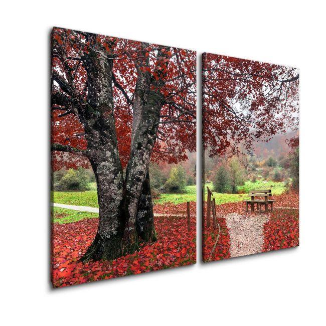 Canvas print Red leaves, two panels