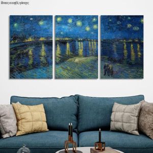 Canvas print Starry night over the Rhone, Vincent van Gogh,3 panels panoramic