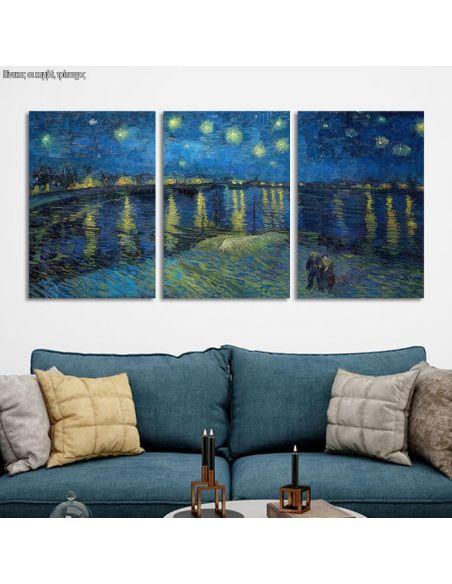 Πίνακας σε καμβά Starry night over the Rhone, Vincent van Gogh, τρίπτυχος πανοραμικός